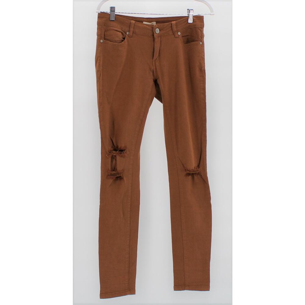 Blue Asphalt Brown Skinny Jeans Jegging Ripped Torn‎ Knees Stretch Junior 7